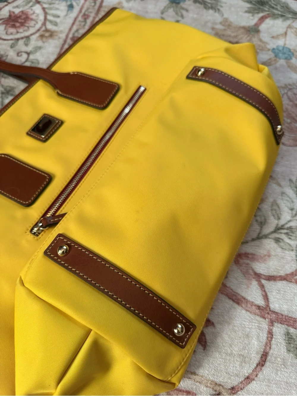 Dooney & Bourke Yellow Tote with Brown Leather Trim